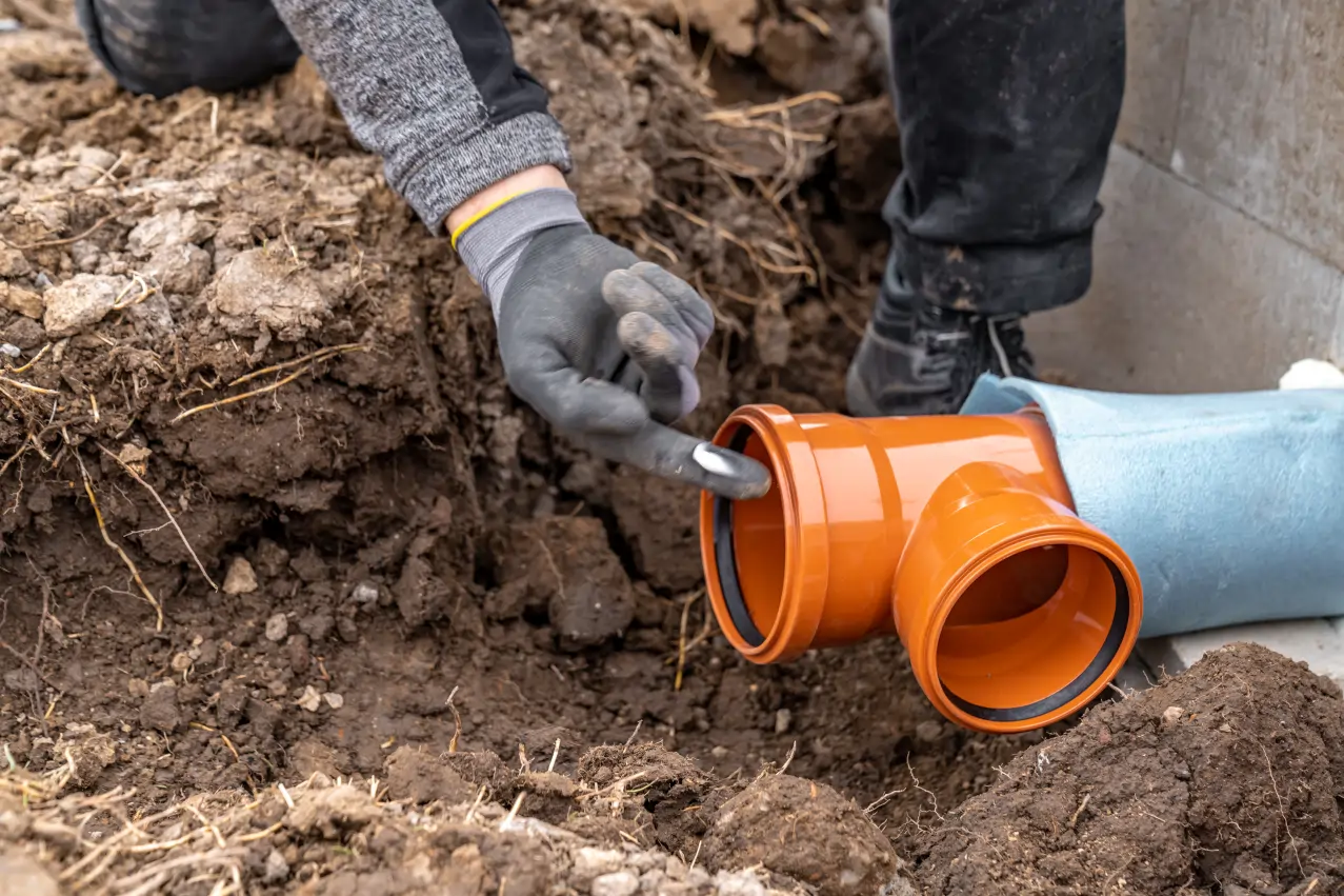 Plumber clearing a blocked drain in London